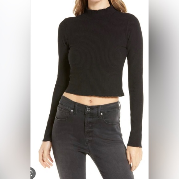 Good American Tops - Good American cropped mock neck ribbed top